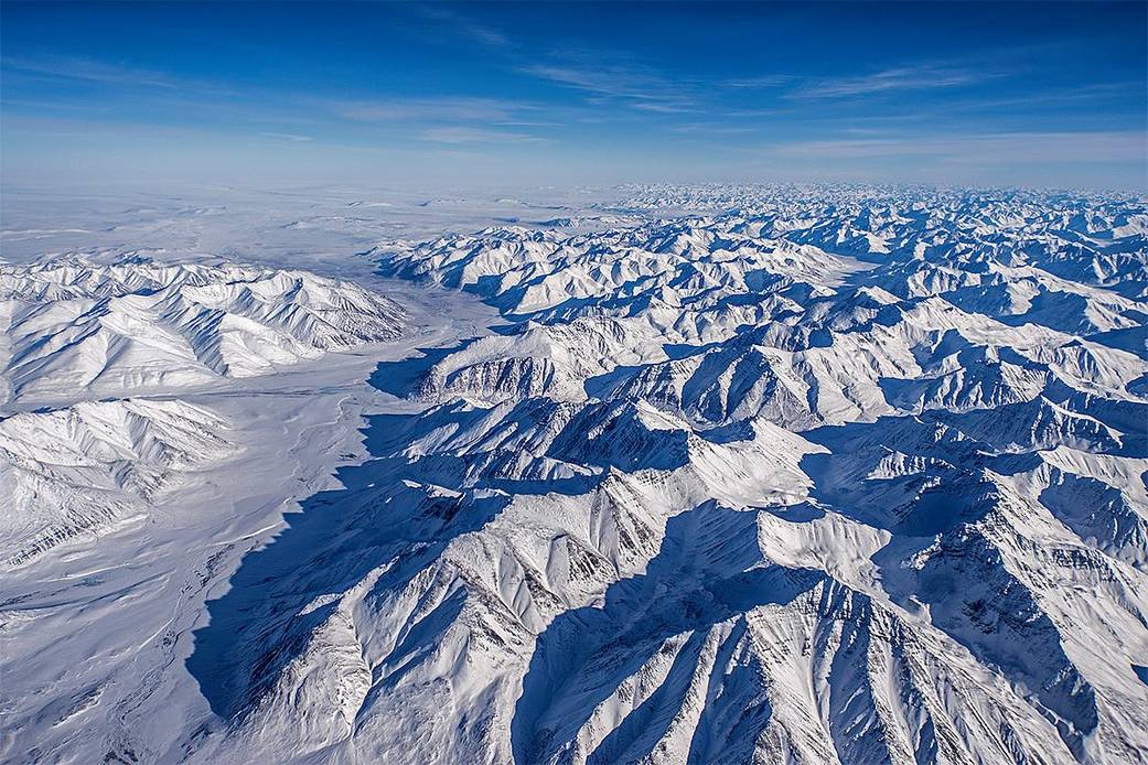 Mountains in Alaska’s Brooks Range seen during the IceBridge survey flight from Thule, Greenland to Fairbanks, Alaska