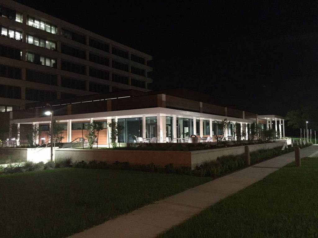 Building 45 New Clinic Exterior at Night