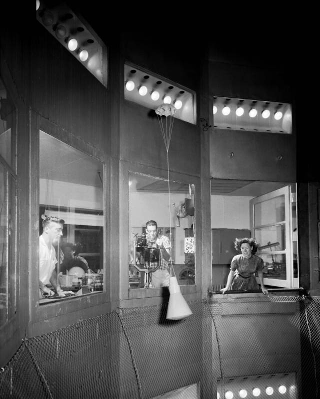 NASA Langley spin tunnel researchers tested a Mercury capsule model in 1959.