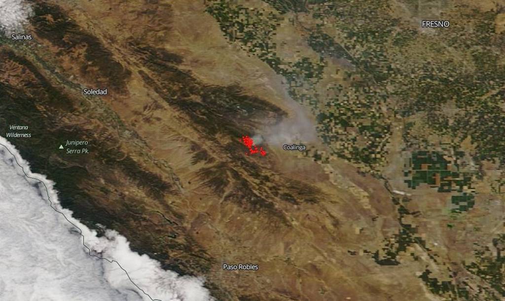 NASA’s Terra Satellite Zeroes in on Mineral Fire in Fresno County, Calif.