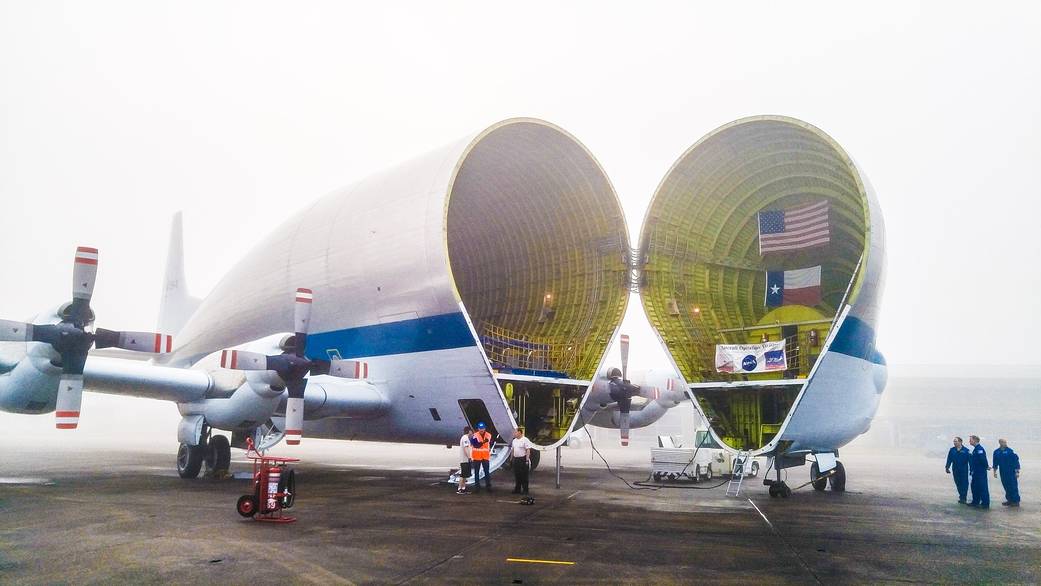 NASA's Super Guppy airplane ready to transport Orion spacecraft to Kennedy Space Center.