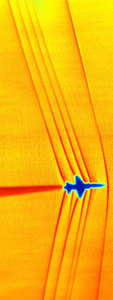 This schlieren image of a T-38C was captured using the patent-pending BOSCO technique.