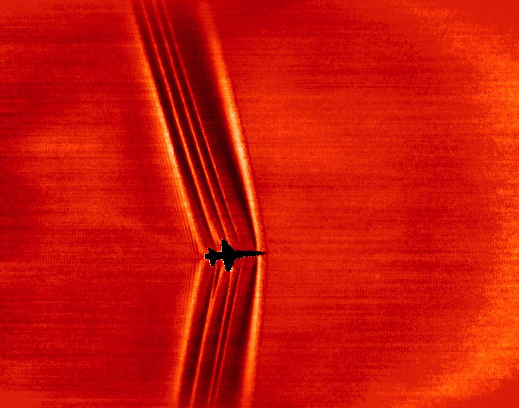This schlieren image of a T-38C was captured using the patented BOSCO technique.