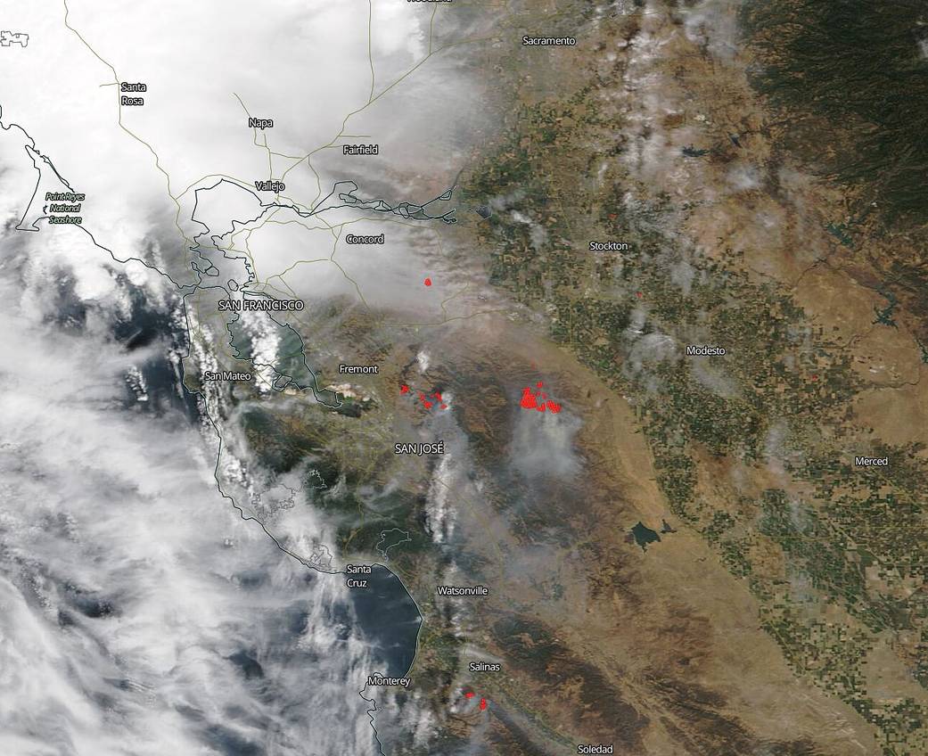 Suomi NPP image of fires in Northern California in Aug. 2020