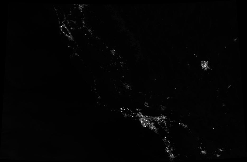 Infrared image of California showing wildfire at night