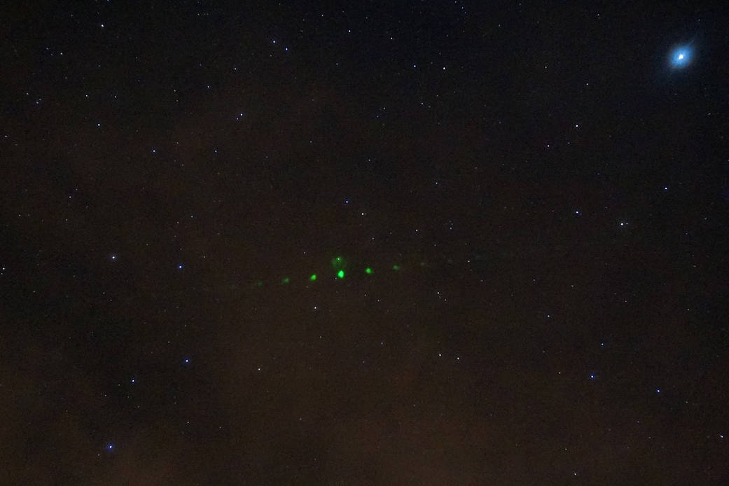 CALIPSO lasers flash brightly in the Colorado sky on January 27, 2015