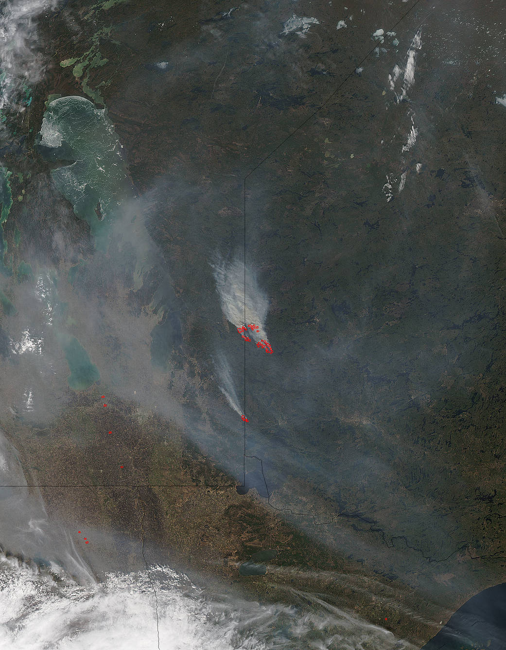 Aqua image of fires in Ontario