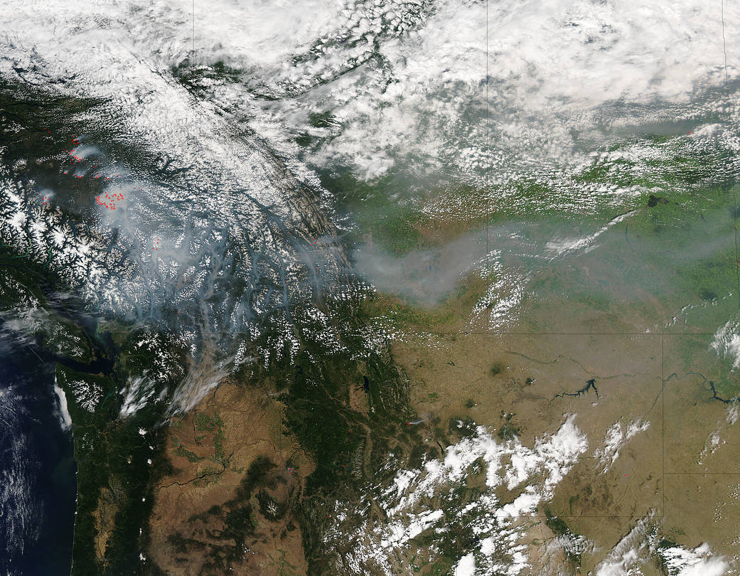 satellite image with smoke and clouds