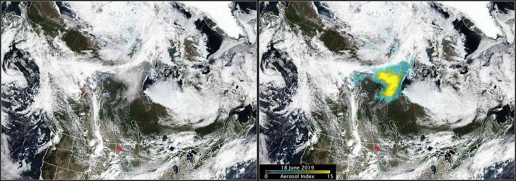 From Suomi NPP, an analysis of clouds, smoke and aerosols generated by several wildfires in Alberta, Canada