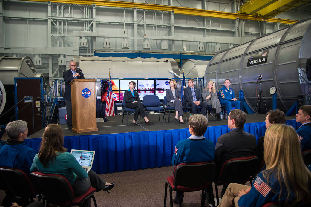 NASA Administrator Charles Bolden discusses the agency's Commercial Crew Program during a presentation
