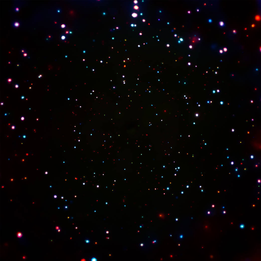 Chandra Deep Field-South: The deepest X-ray image, containing objects at a distance of nearly 13 billion light years. 