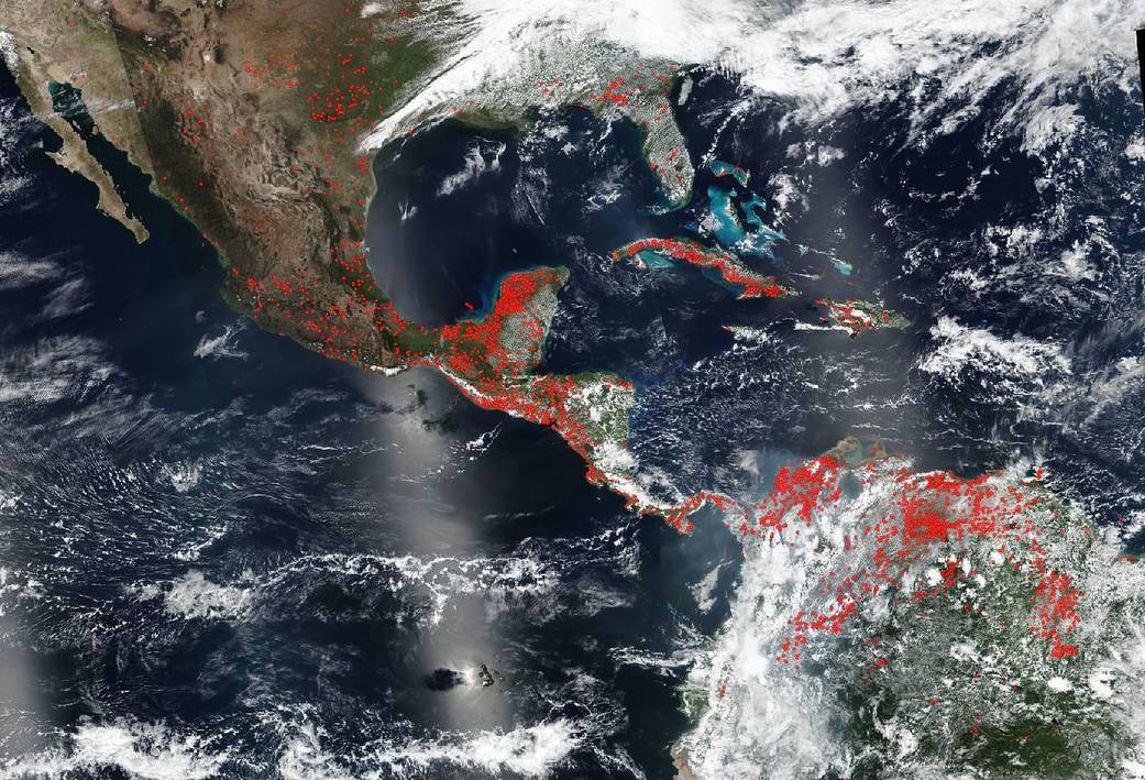 Fires in the Yucatan Peninsula and Central America