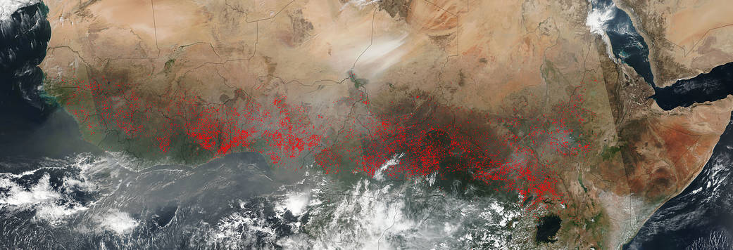 fires and dust in Central Africa
