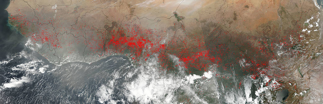 Fires and dust in Central Africa