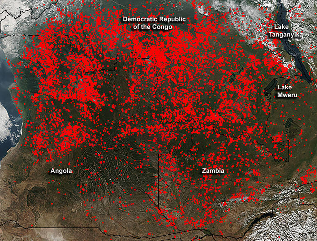 satellite image of fires in central Africa