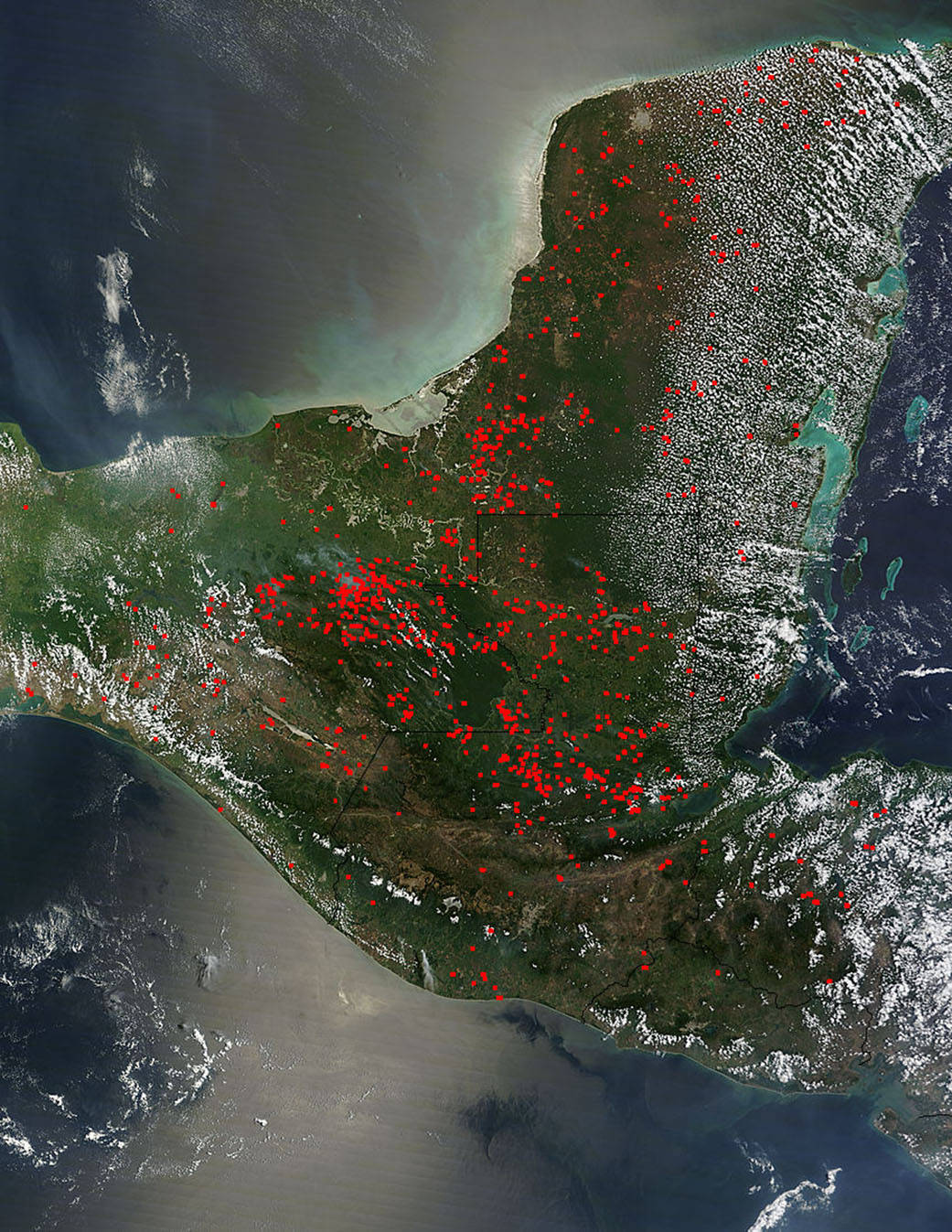 Terra image of Yucatan Peninsula and Guatemala