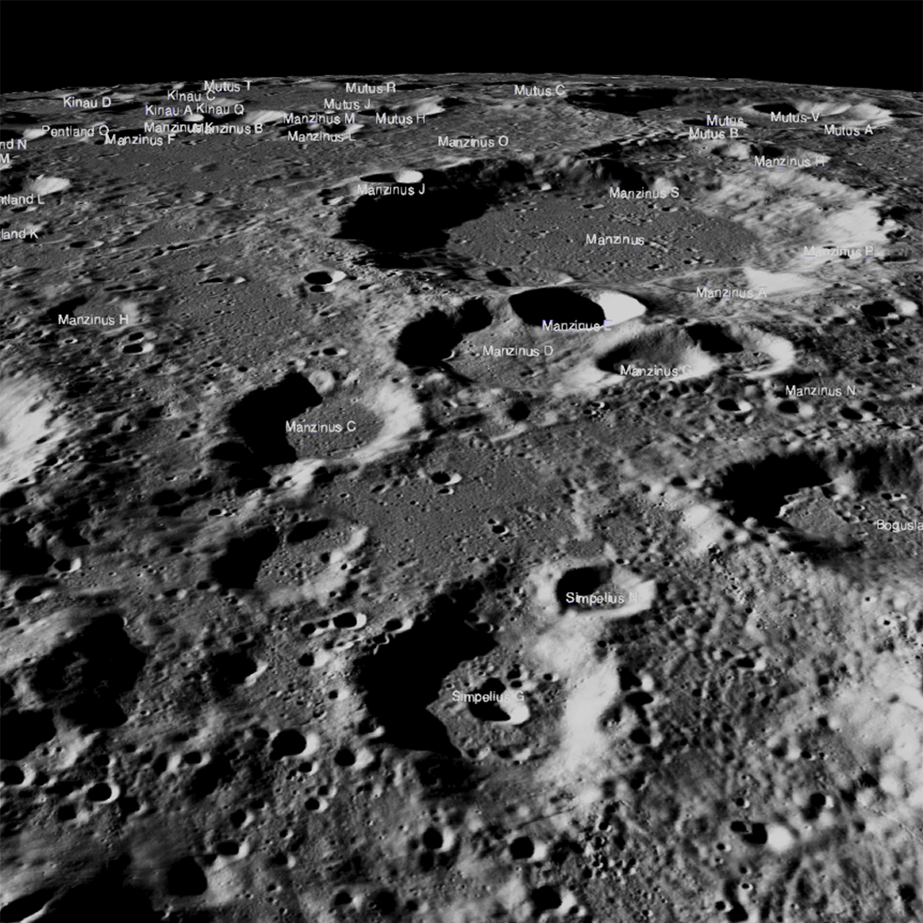 oblique view of closeup Moon craters
