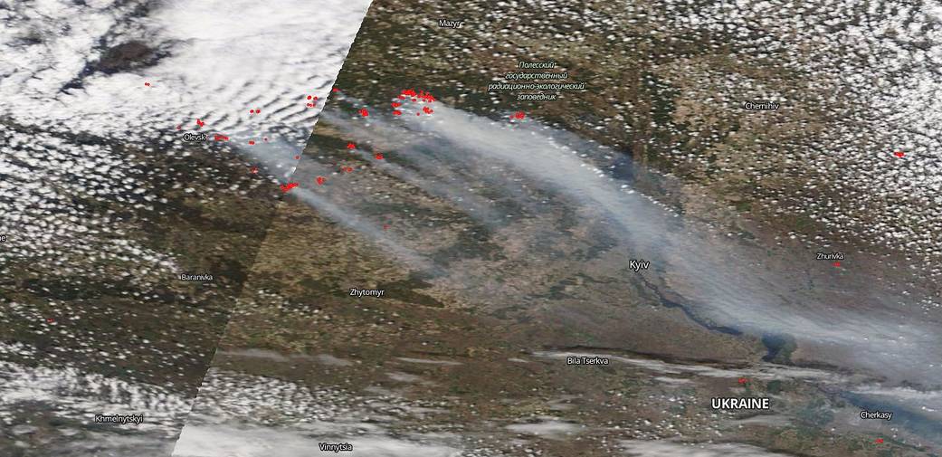 Terra iamge of Chernobyl wildfires