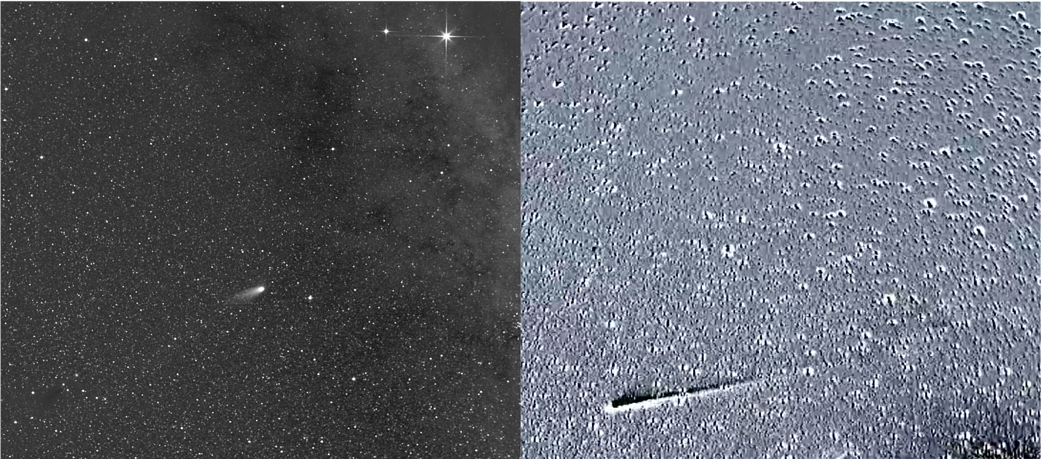 side by side comparison of two views of comet leonard