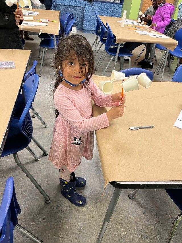 Abigail Argueta of Brentwood, NY, shows off the anemometer she built after learning about natural disasters, hurricanes, and how meteorologists measure wind speed at the Long Island Explorium in Port Jefferson, New York. As a NASA TEAM II Community Anchor, the Long Island Explorium shared with over 450 students and families how NASA’s technology and data can help us understand Earth’s environmental challenges.