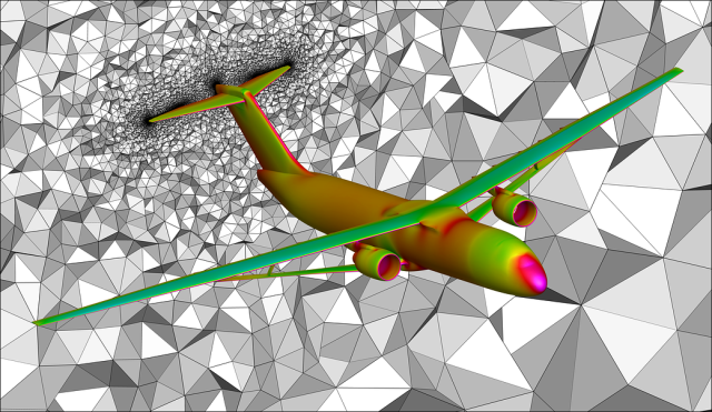 A digital rendering of the Transonic Truss-Braced Wing created with computational fluid dynamics.