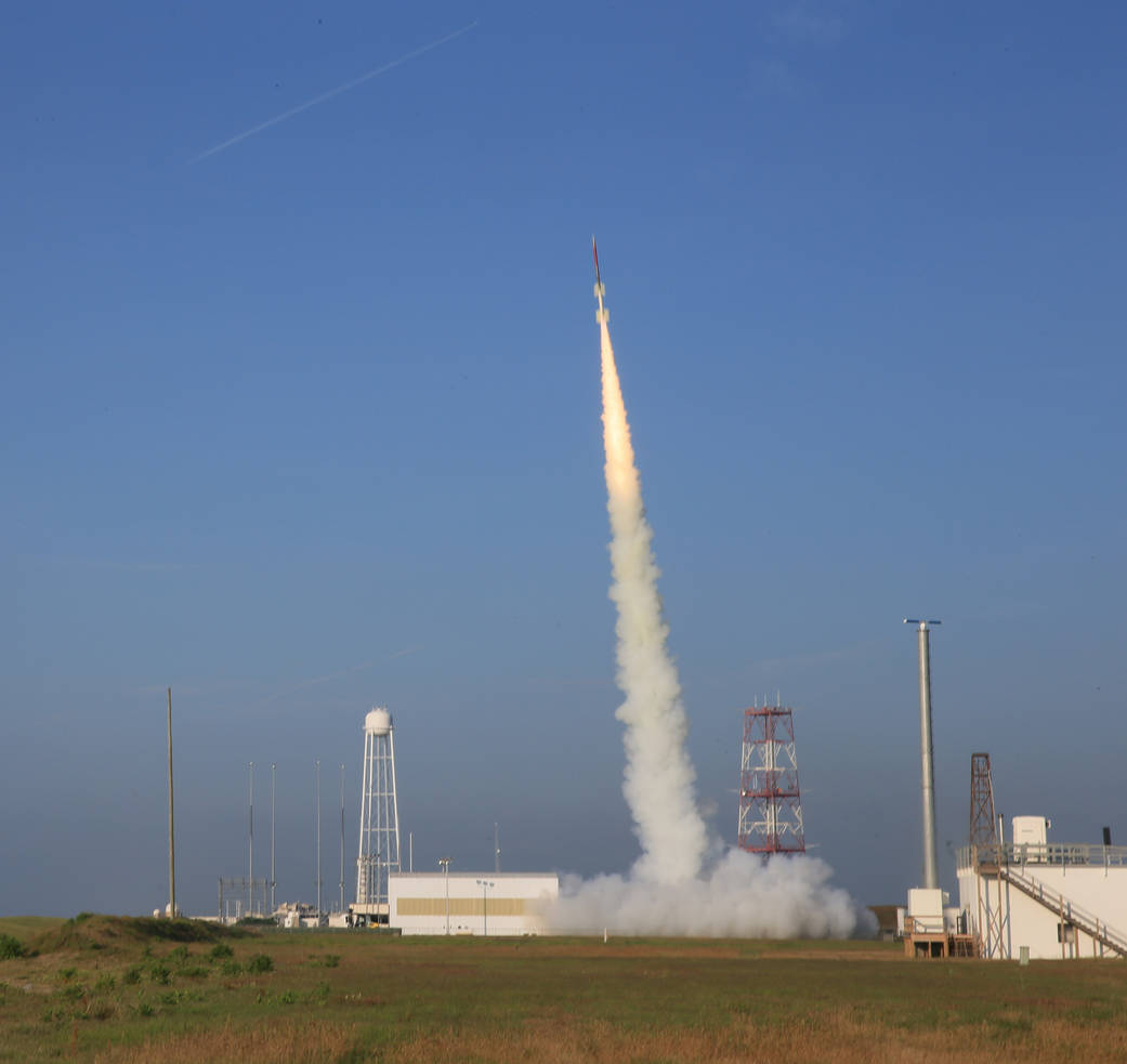 The RockOn Terrier-Improved Orion suborbital sounding rocket carries the student-built payload higher into the sky.
