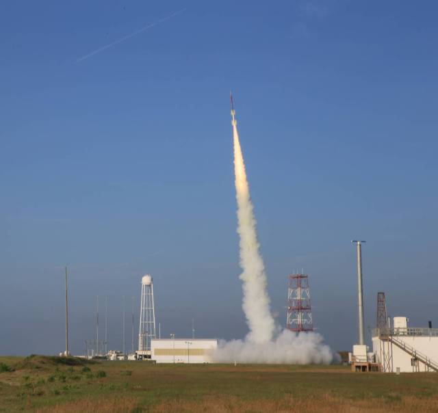 The RockOn Terrier-Improved Orion suborbital sounding rocket carries the student-built payload higher into the sky.