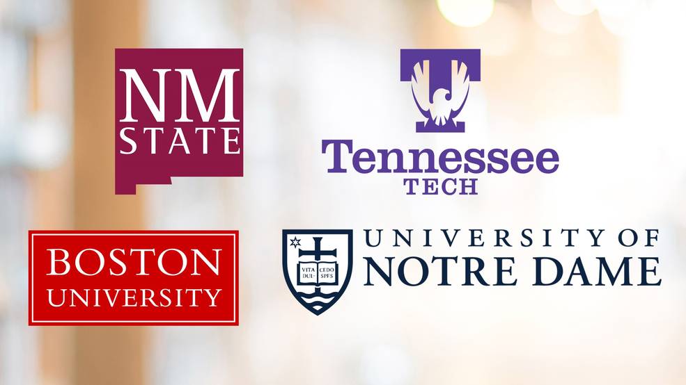 Logos for New Mexico State University, Tennessee Technological University, Boston University, and University of Notre Dame