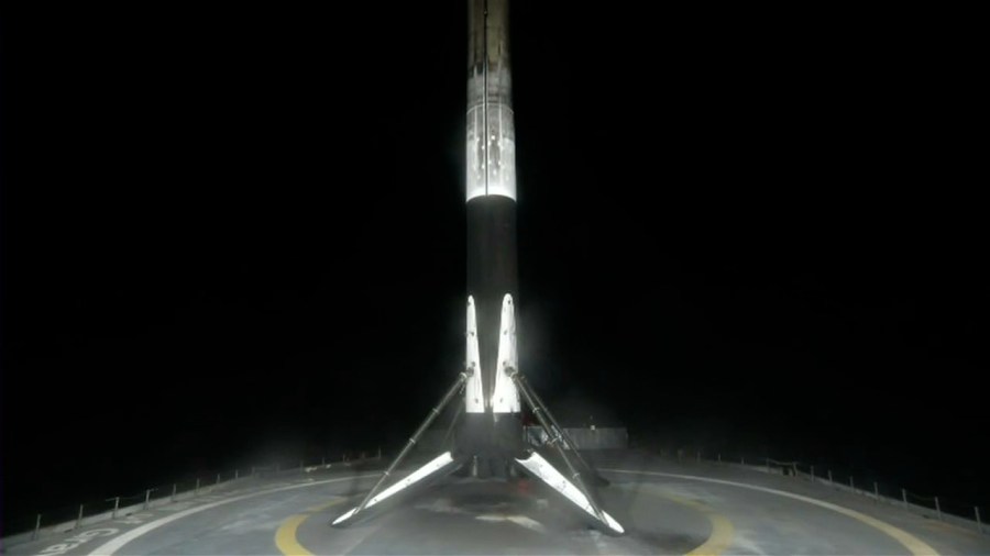 The first stage of SpaceX's Falcon 9 rocket lands on the company's drone ship "A Shortfall of Gravitas" shortly after lifting off from Kennedy Space Center's Launch Complex 39A for the 27th resupply services mission to the International Space Station.