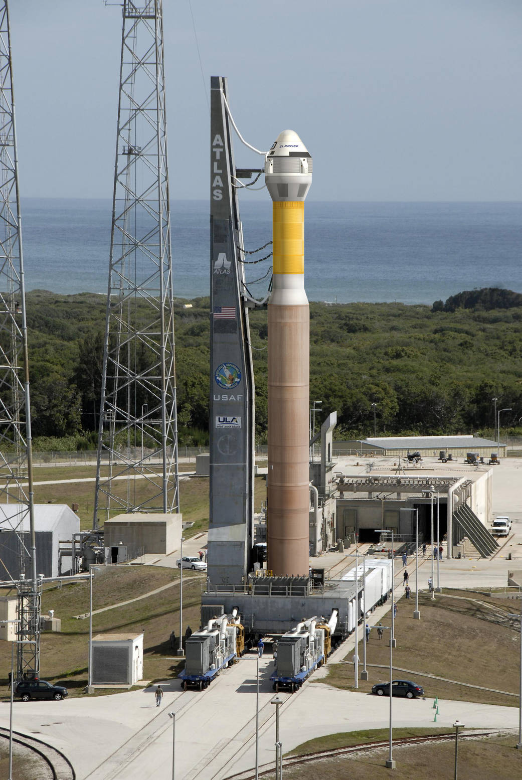 This is an artist's concept of Boeing's CST-100 spacecraft atop a United Launch Alliance (ULA) Atlas V rocket