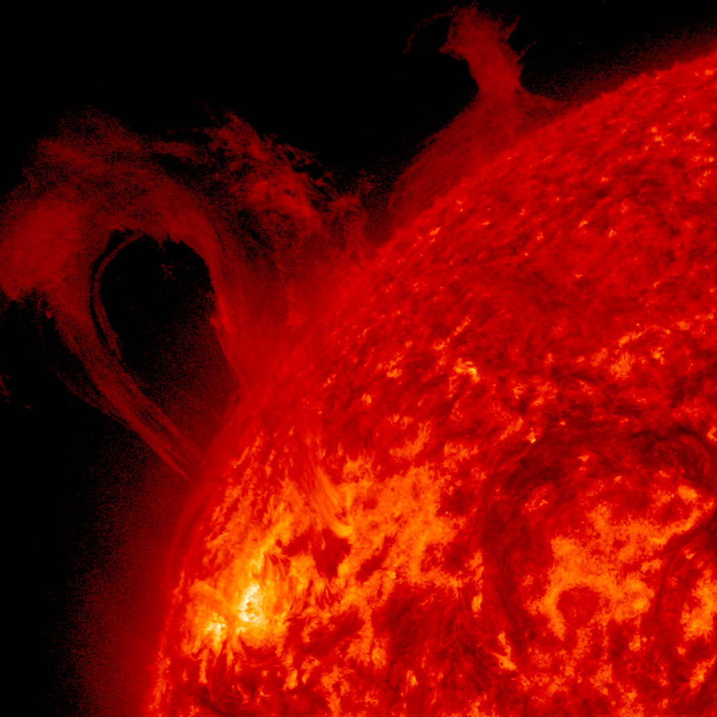A solar filament erupted in the shape of a twisted arch over a three-hour period  on Feb. 4, 2015.