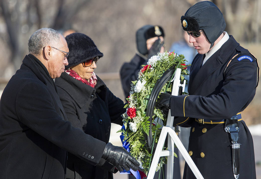 NASA Administrator Charles Bolden and his wife Alexis lay a wreath at the Tomb of the Unknowns as part of NASA's Day of Remembra