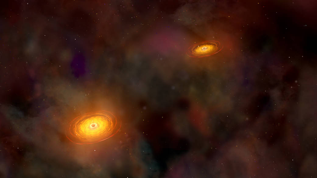 Illustration of supermassive black hole pair.