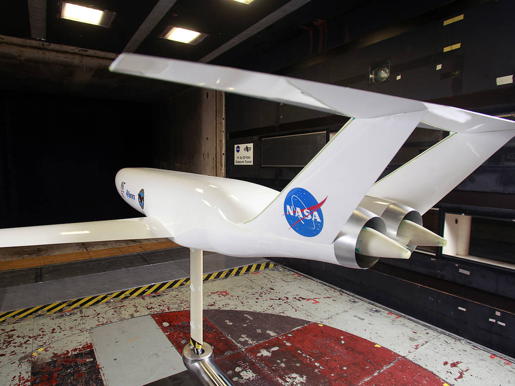 The aerodynamic performance of a 1/11th scale model of the D8 was recently tested in the 14 by 22-Foot Subsonic Wind Tunnel.