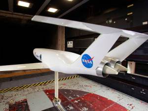 The aerodynamic performance of a 1/11th scale model of the D8 was recently tested in the 14 by 22-Foot Subsonic Wind Tunnel.