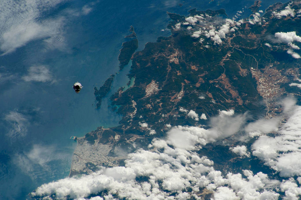 The Dragon Endeavour approaches the International Space Station on May 31, 2020