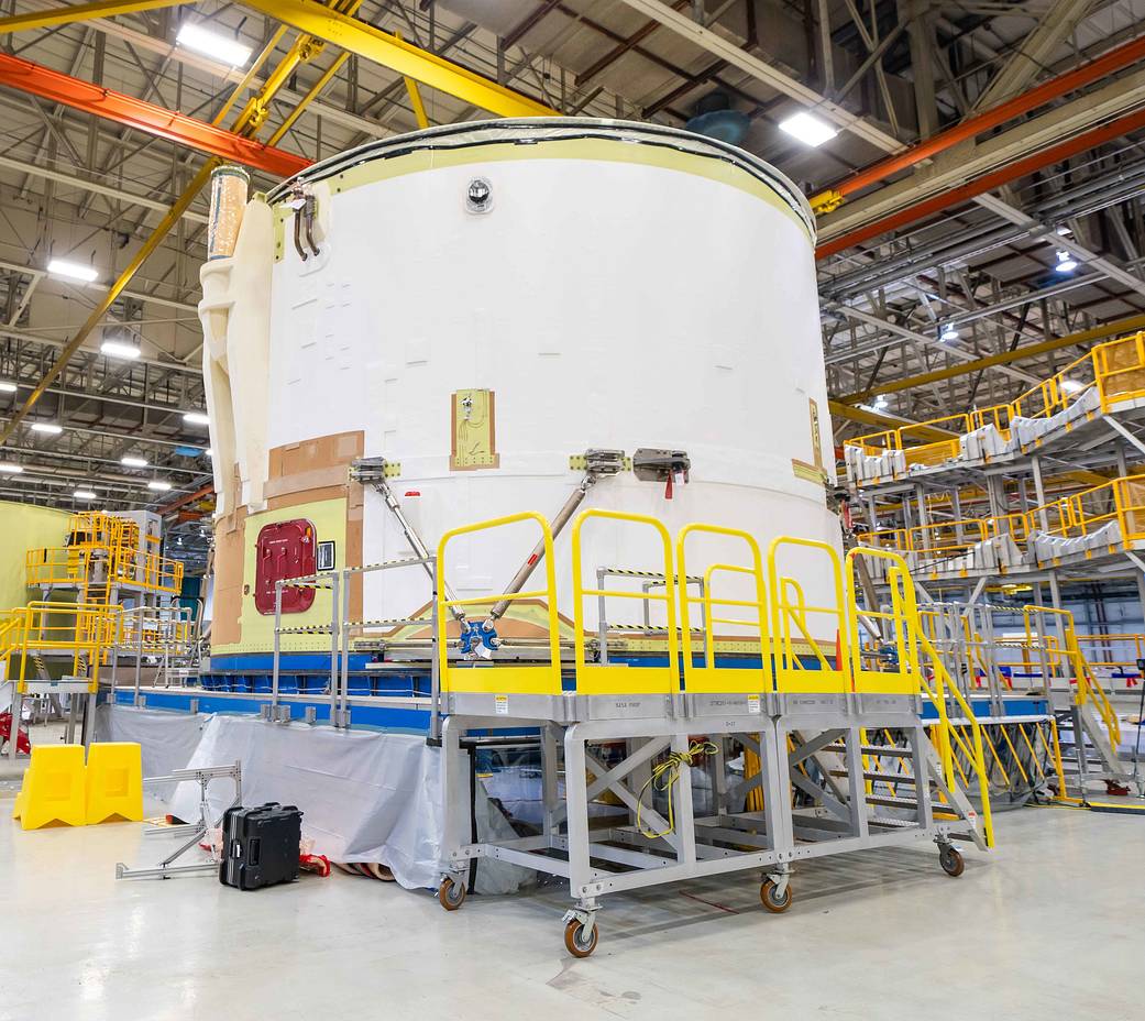 NASA and Boeing have completed the majority of outfitting for the core stage engine section for the first flight of the SLS.