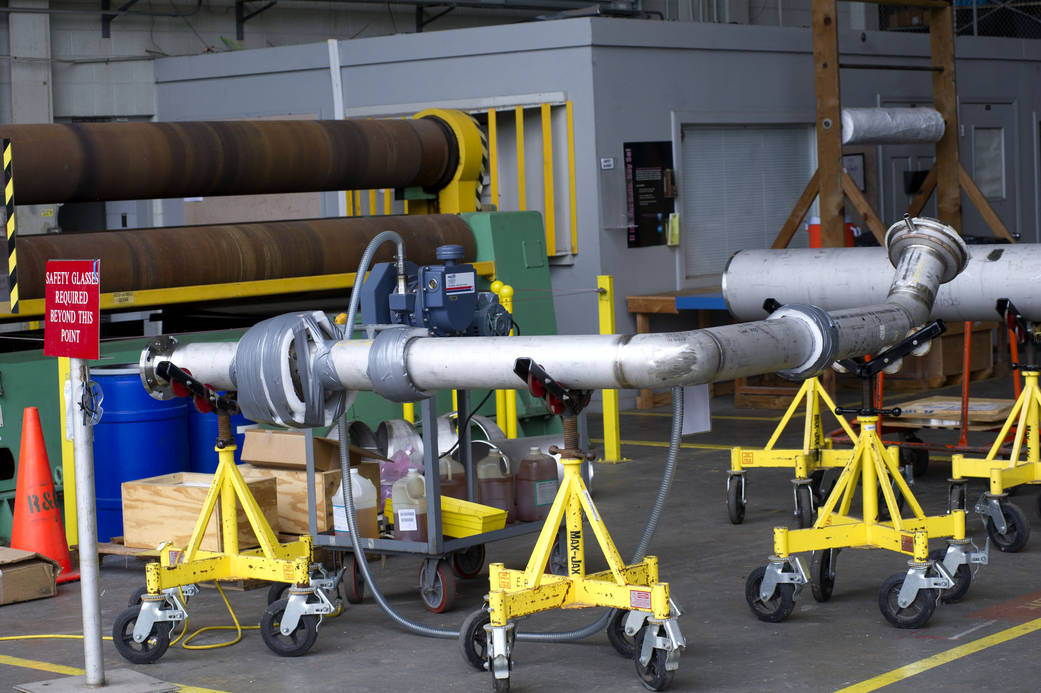 Fabrication is underway on liquid oxygen, liquid hydrogen and related piping for RS-25 engine testing on the A-1 Test Stand.