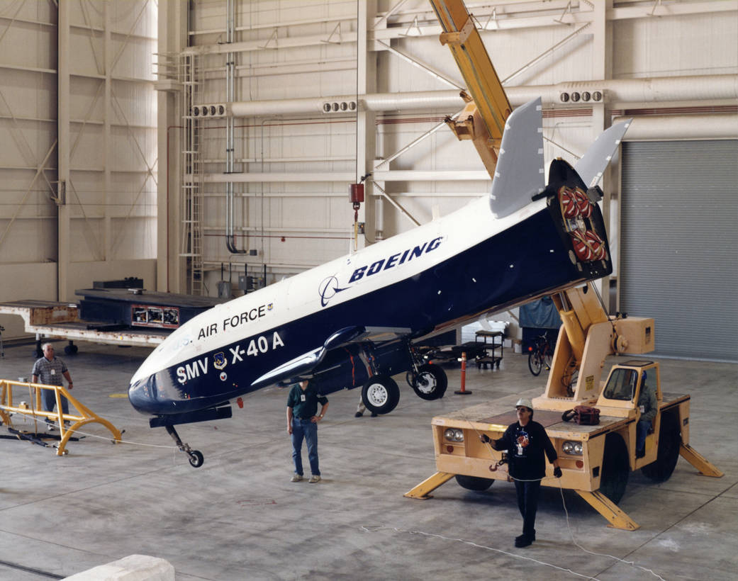 The X-40A SMV being delivered to NASA Dryden Flight Research Center at Edwards, California.
