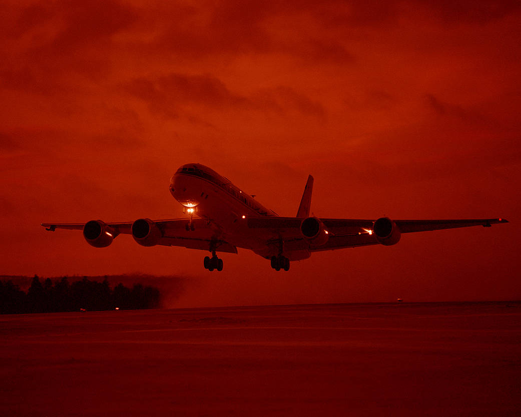 DC-8 takes off from Kiruna, Sweden during  the second flight of the SAGE III Ozone Loss and Validation Experiment (SOLVE). 