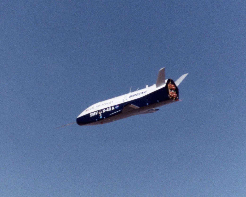 First flight at NASA's Dryden Flight Research Center for the X-40A was a 74 second glide from 15,000 feet on March 14, 2001.