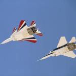 NASA's two highly modified F-15 aircraft are put through their paces during a mission over the Edwards Air Force Base.