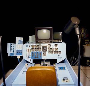 The pilot of the remotely operated Highly Maneuverable Aircraft Technology (HiMAT) demonstrator flew the aircraft from this cont