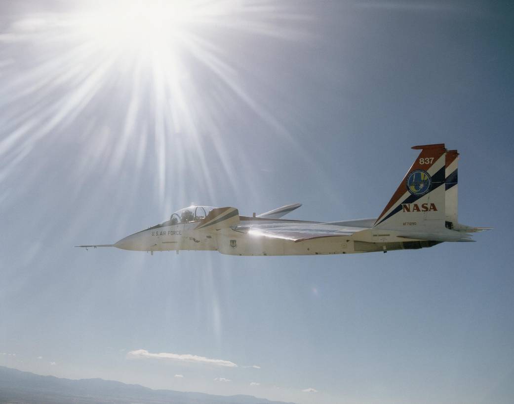 Pilots Larry Walker and Roger Smith gather Jet Interaction Effects and Intelligent Flight Controls data in an F-15B.