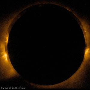 A partial solar eclipse was visible from much of North America before sundown on Thursday, Oct.23 2014.