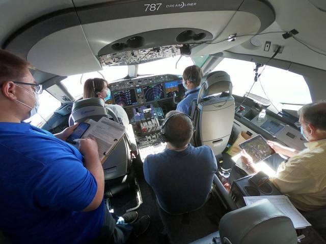 A view from the Boeing 787-10 Dreamliner during a recent series of test flights in which NASA flew a pair of research projects.