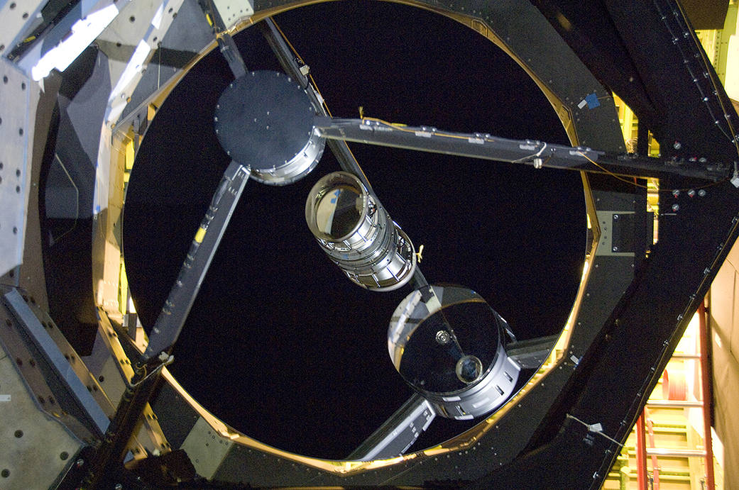 SOFIA’s telescope mirror is seen as it appears during a science mission