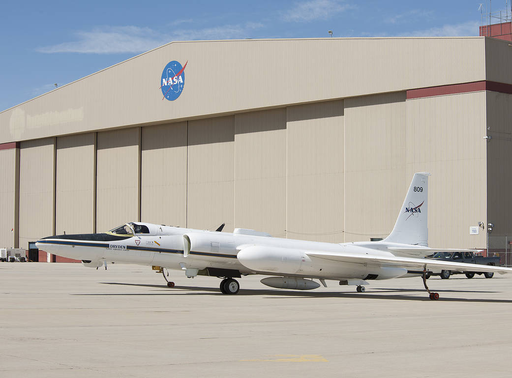 NASA's high-altitude ER-2 prepares for take off from the Dryden Aircraft Operations Facility in Palmdale. Calif. 