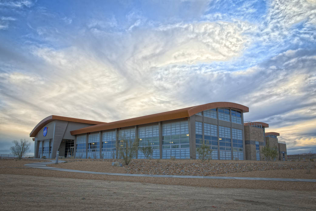 Late afternoon clouds on a winter afternoon provide a dramatic highlight to the new Facilities Support Center at NASA's Dryden F