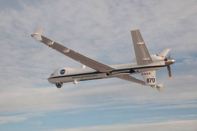 The remotely piloted Ikhana is flying a checkout mission for an Air Collision Avoidance System project. 